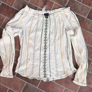 Karen Kane Women's Cream and Green Striped gauze Top